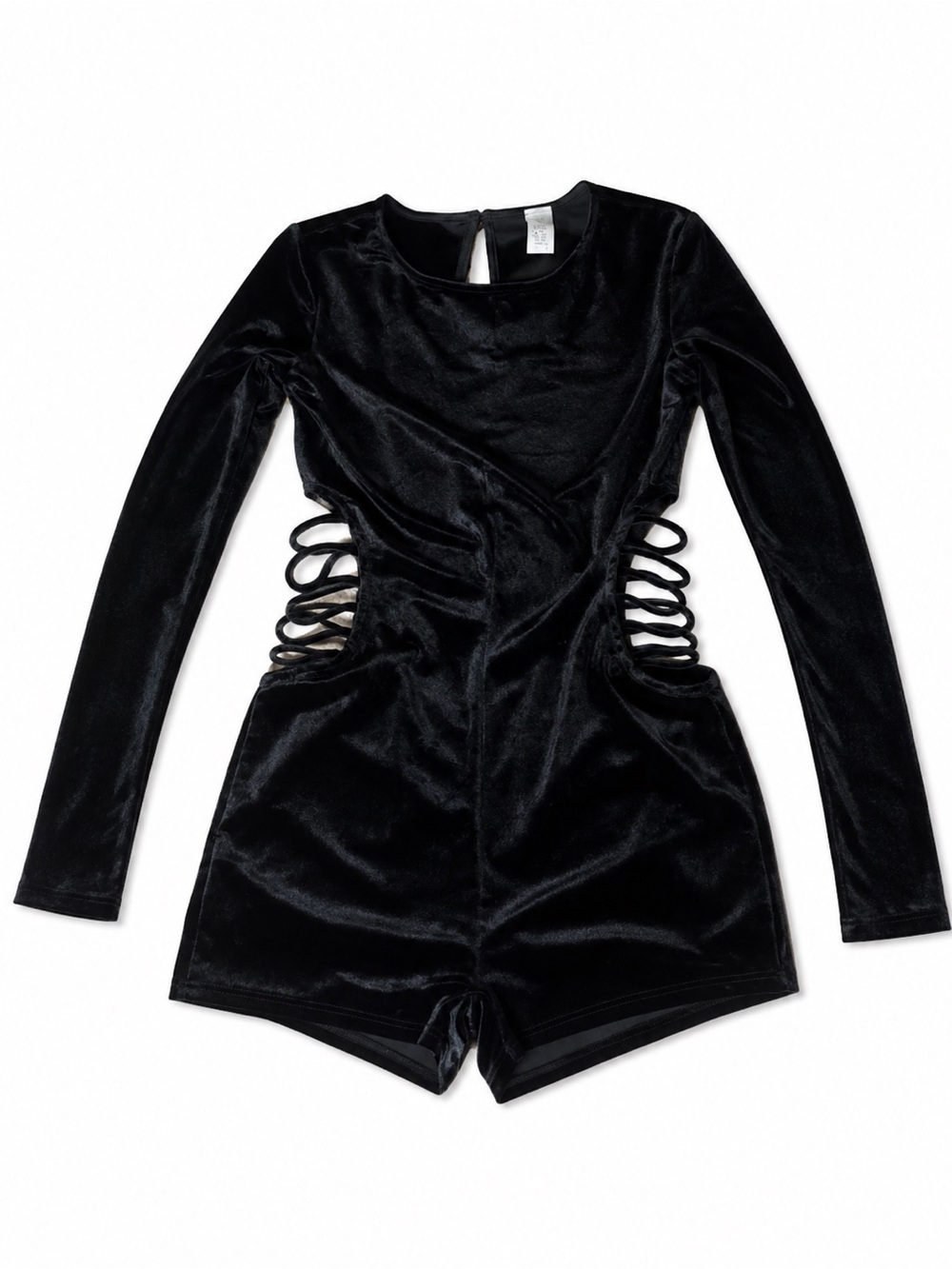 Black Velvet Cutout Long-Sleeve Romper